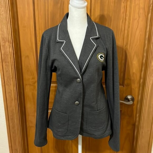 NWOT Green Bay Packets Fleece Blazer Size L Gray White Piping Packer Logo - Picture 1 of 6